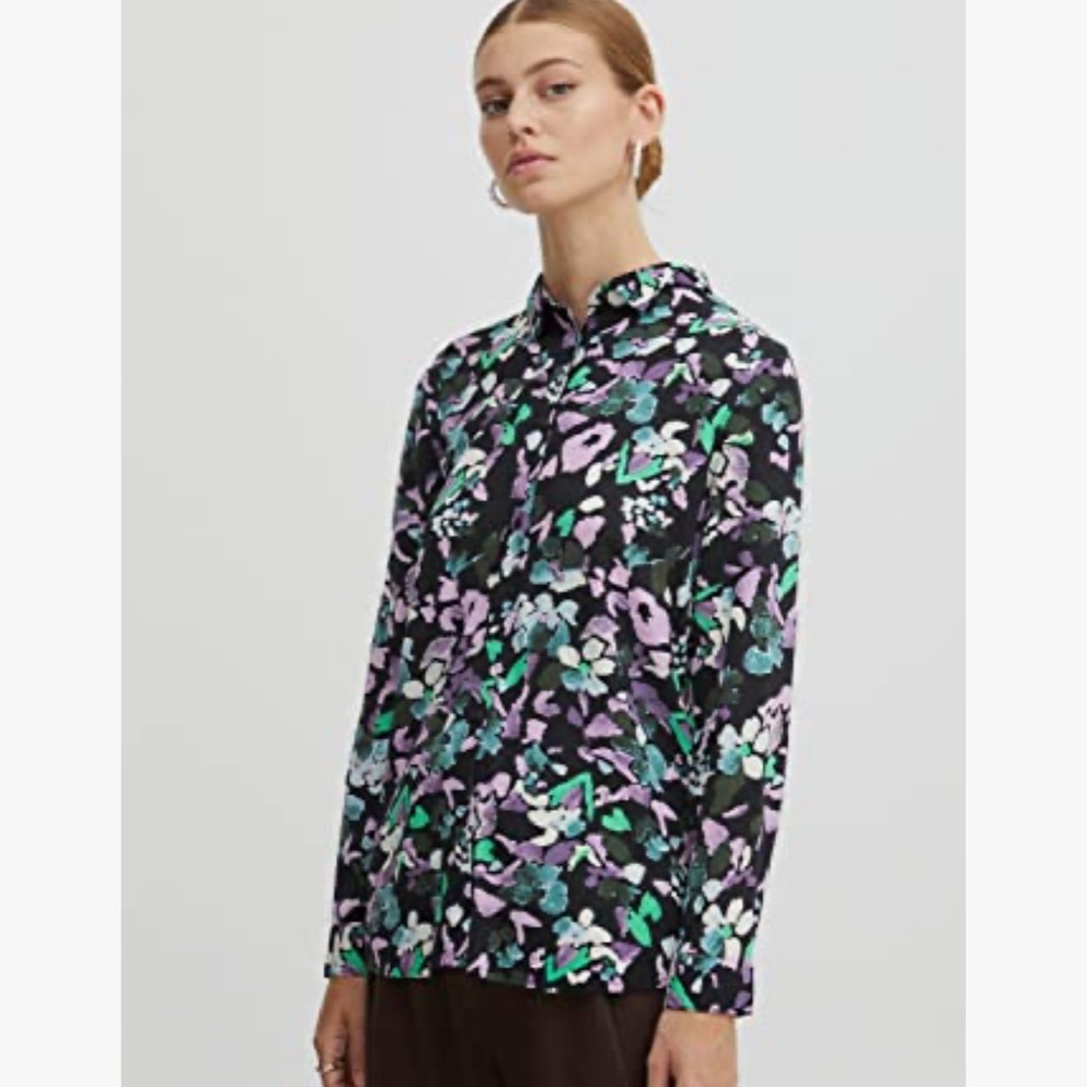 Ichi Floral Long Sleeve Blouse print pattern size small